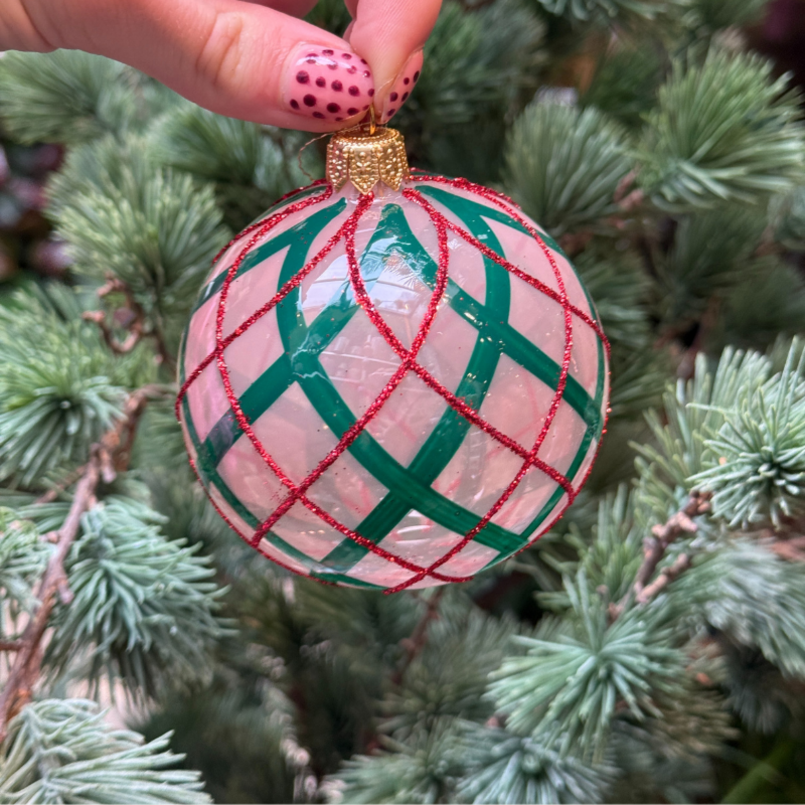 Kerstbal - Stella - Rood/groen - Ruit