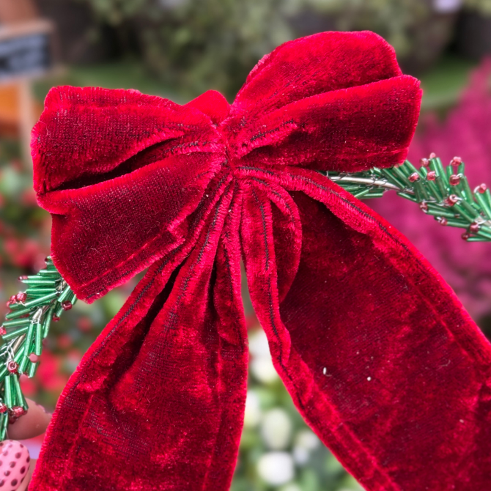 Ornament - Cirkel met strik - rood, groen
