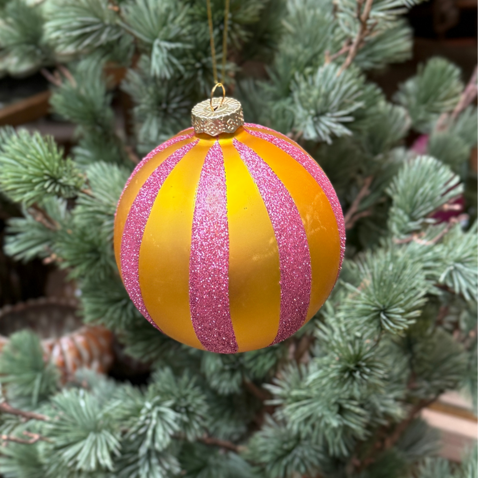 Kerstbal - Jolly streep - Geel