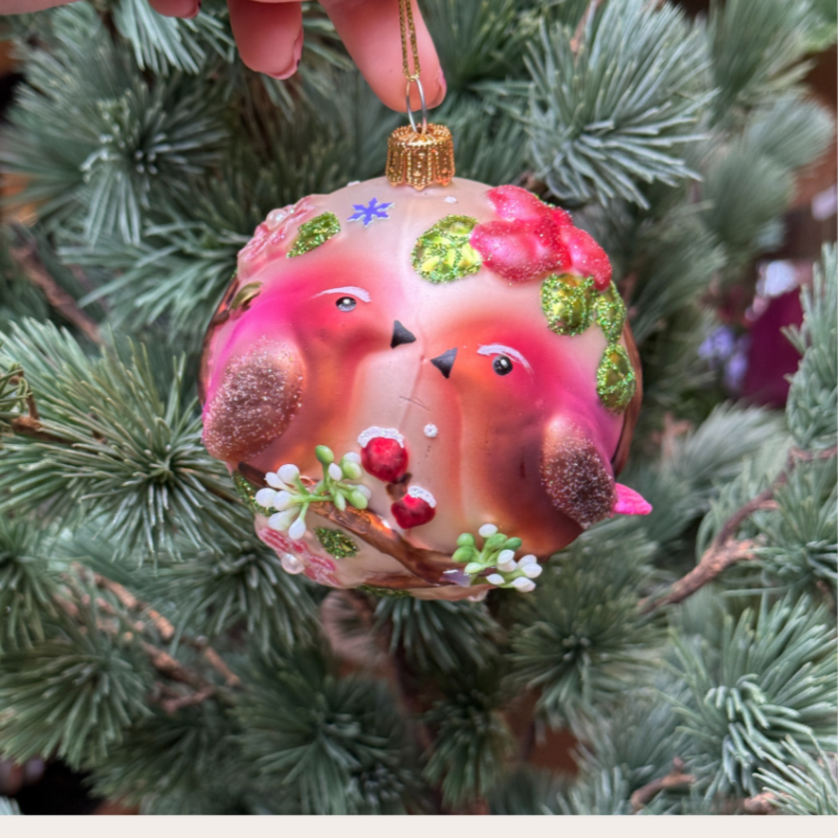 Kerstornament - Vogel - Oranje/roze