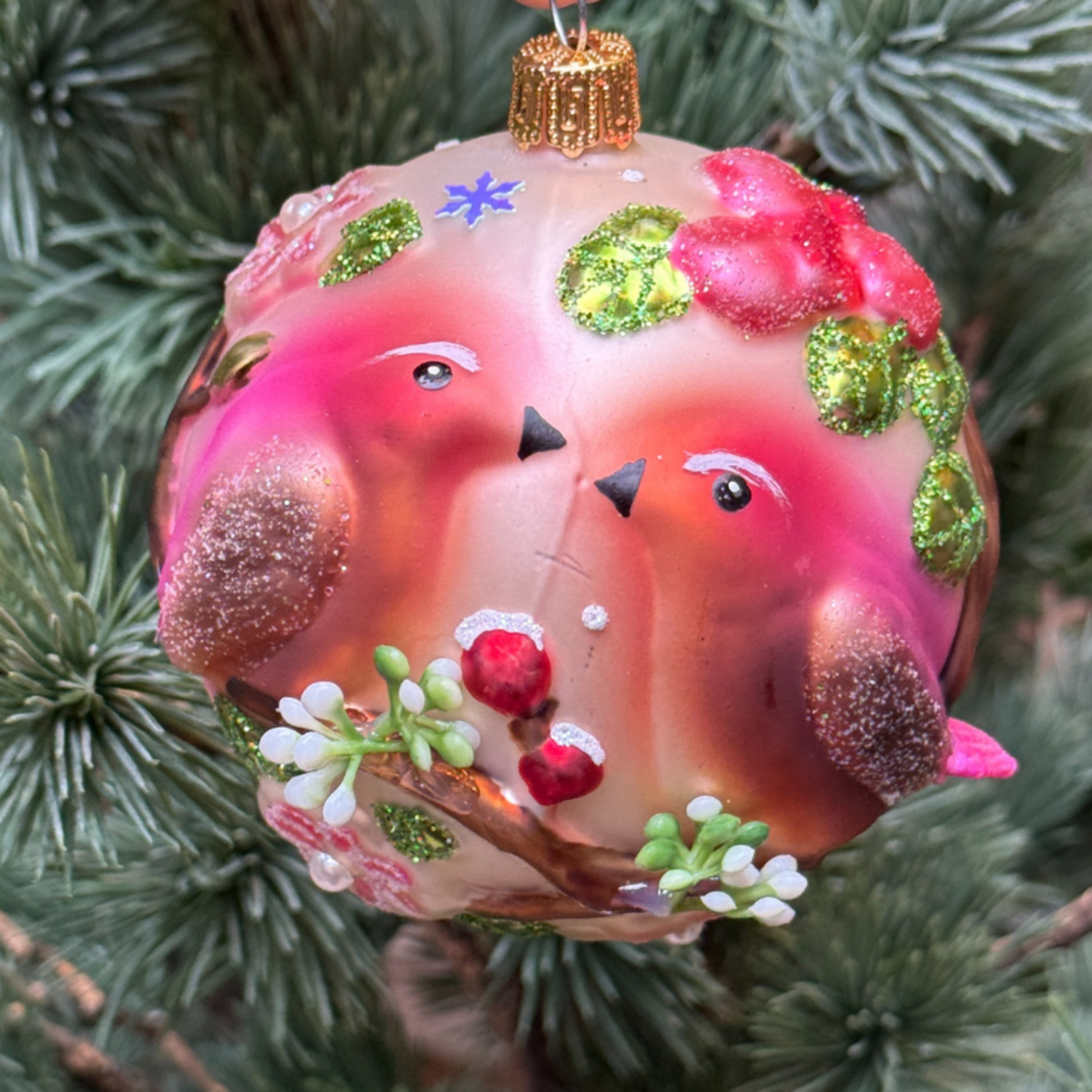 Kerstornament - Vogel - Oranje/roze