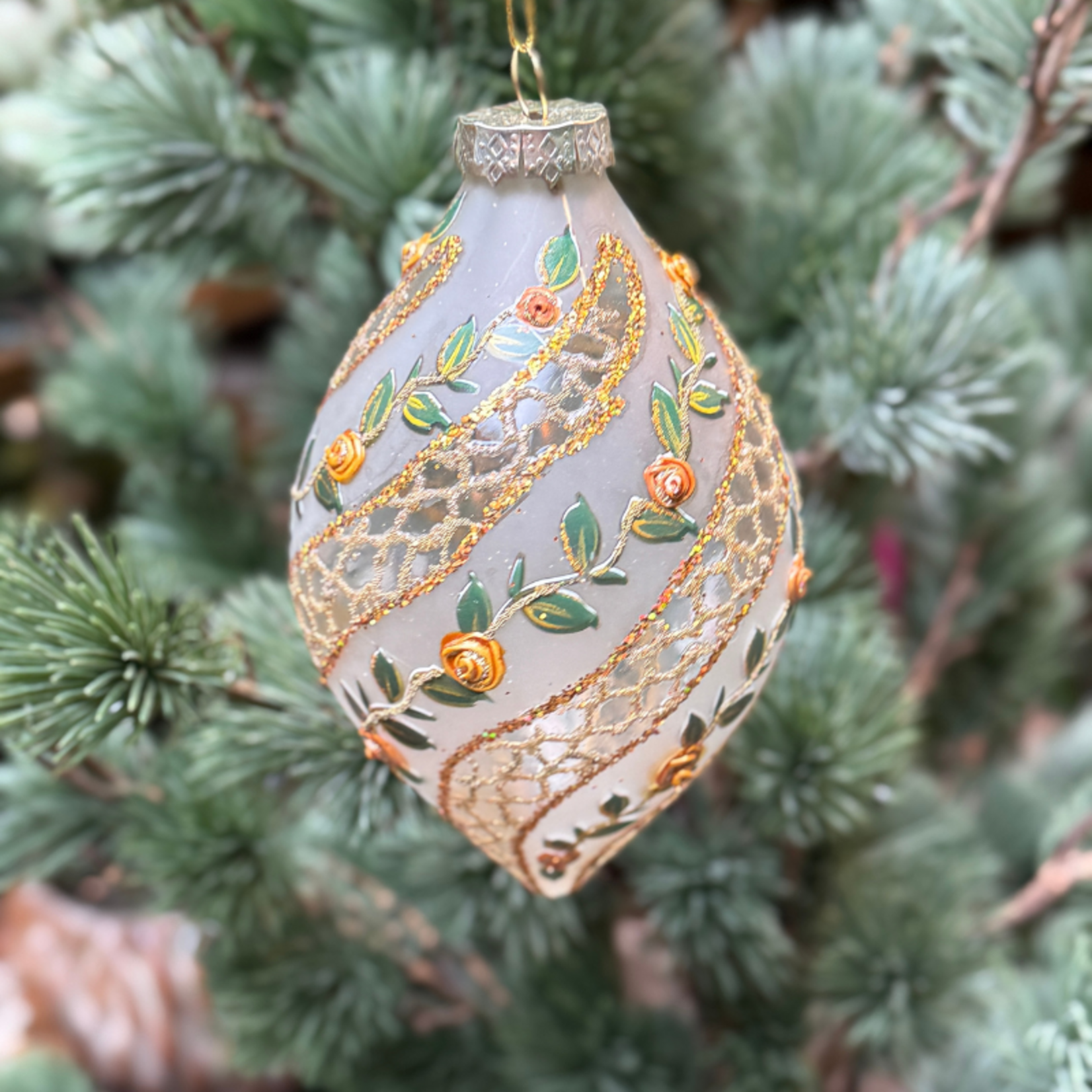 Kerstornament- Druppel - Swirl - Roos