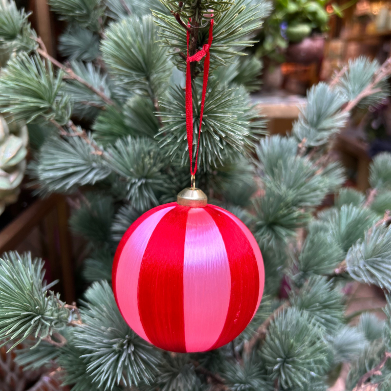 Kerstbal strepen - Roze/rood