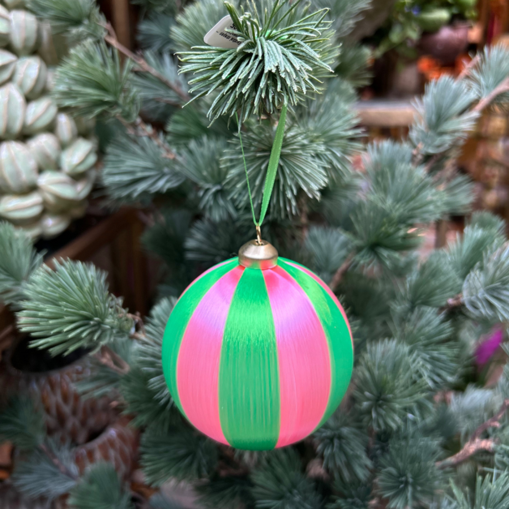 Kerstbal strepen - Groen/roze