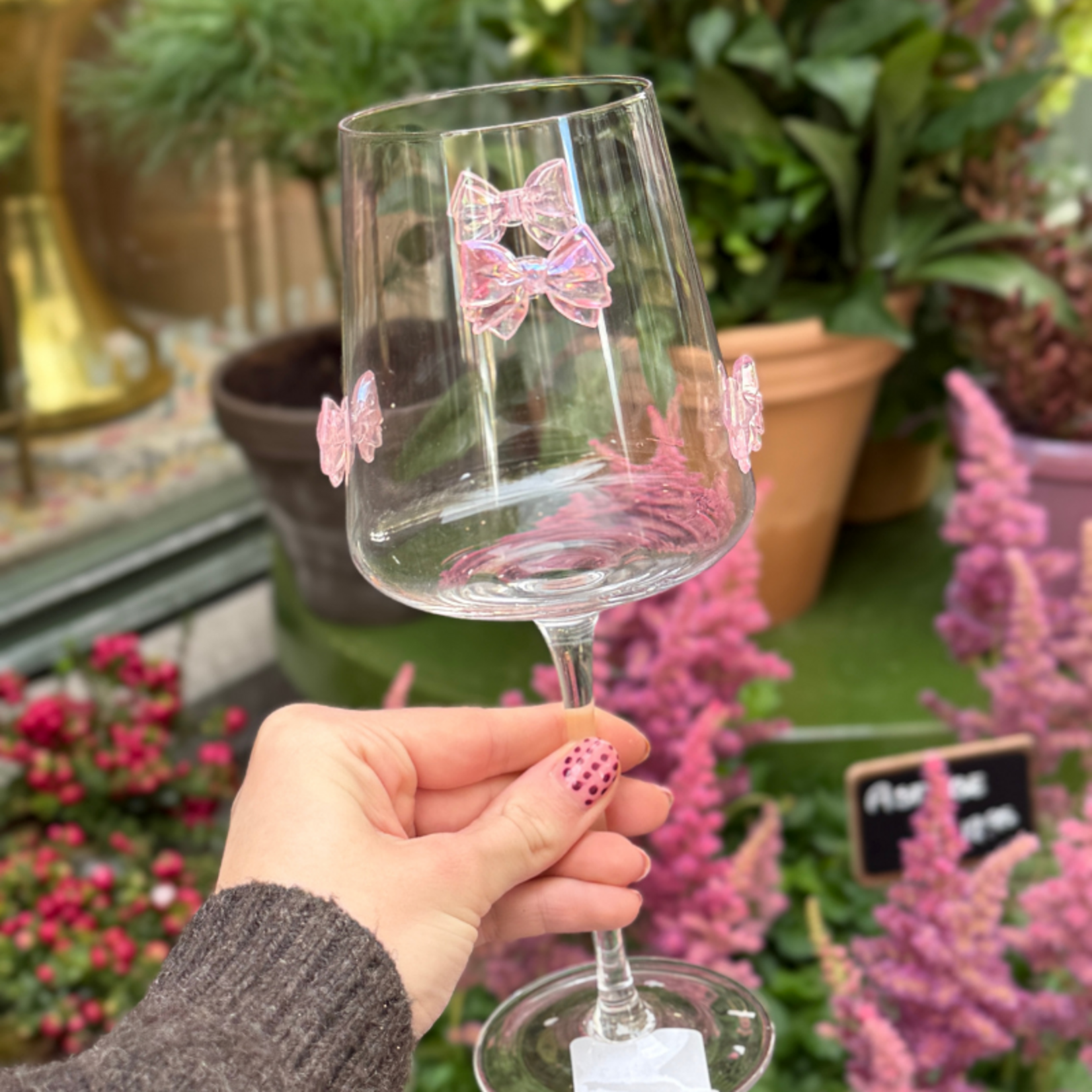 Wijnglas - Bowy - Roze strik
