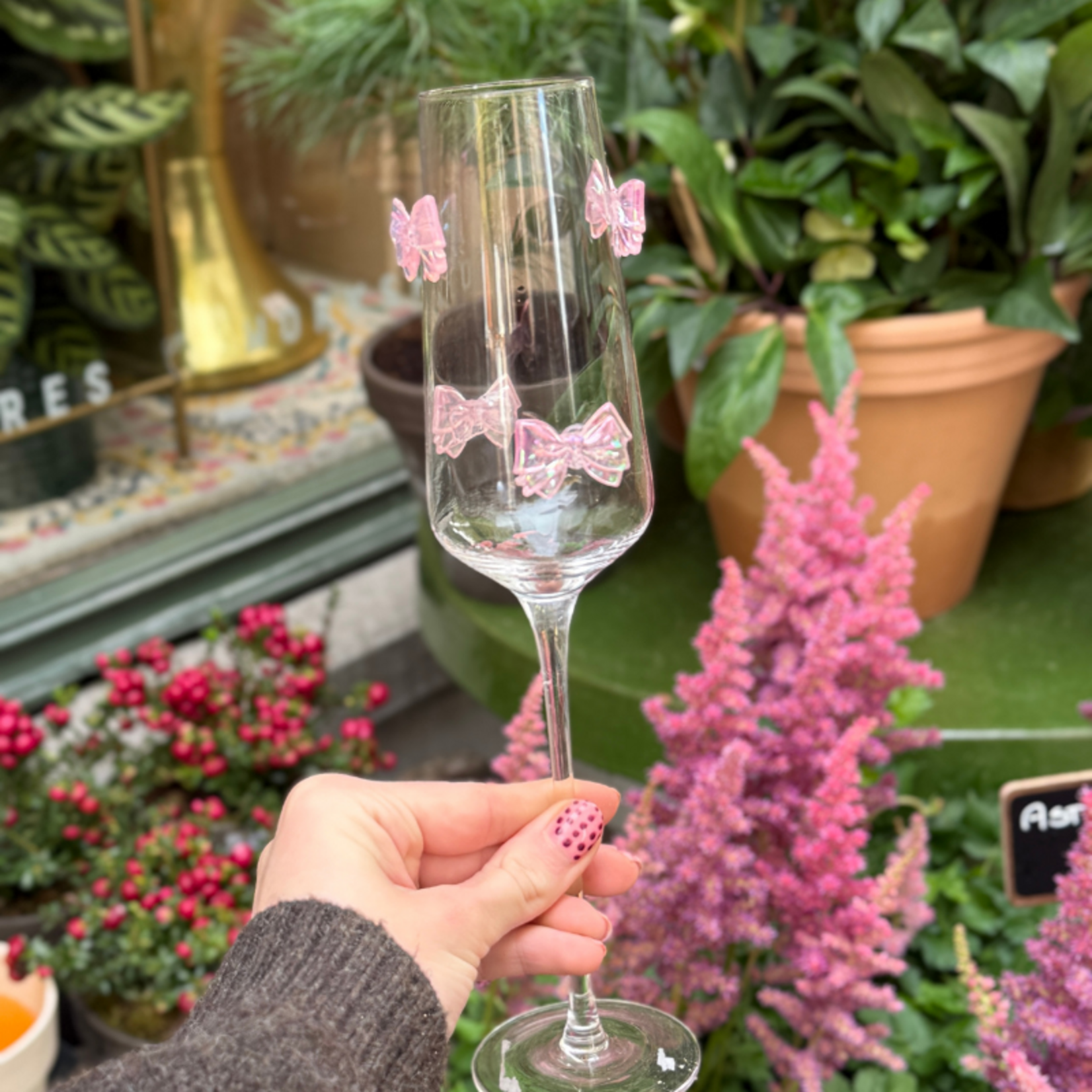 Champagneglas - Bowy - Roze strik
