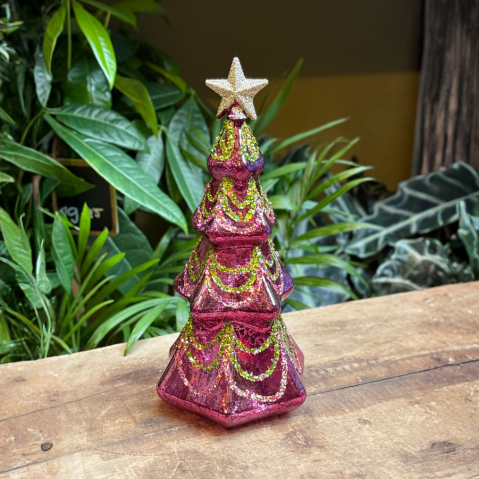Decoratie kerstboom - Glas met ster - Roze