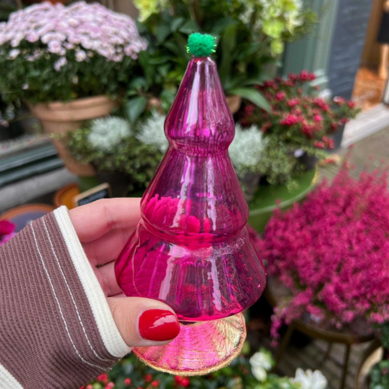 Decoratie kerstboom - Roze met gouden voet