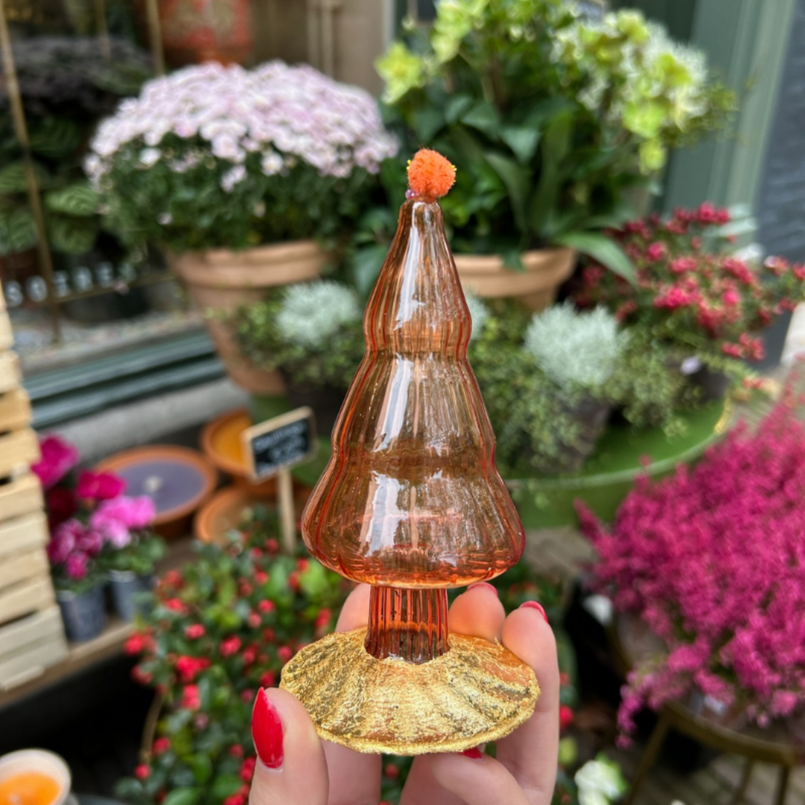 Decoratie kerstboom - Oranje met gouden voet