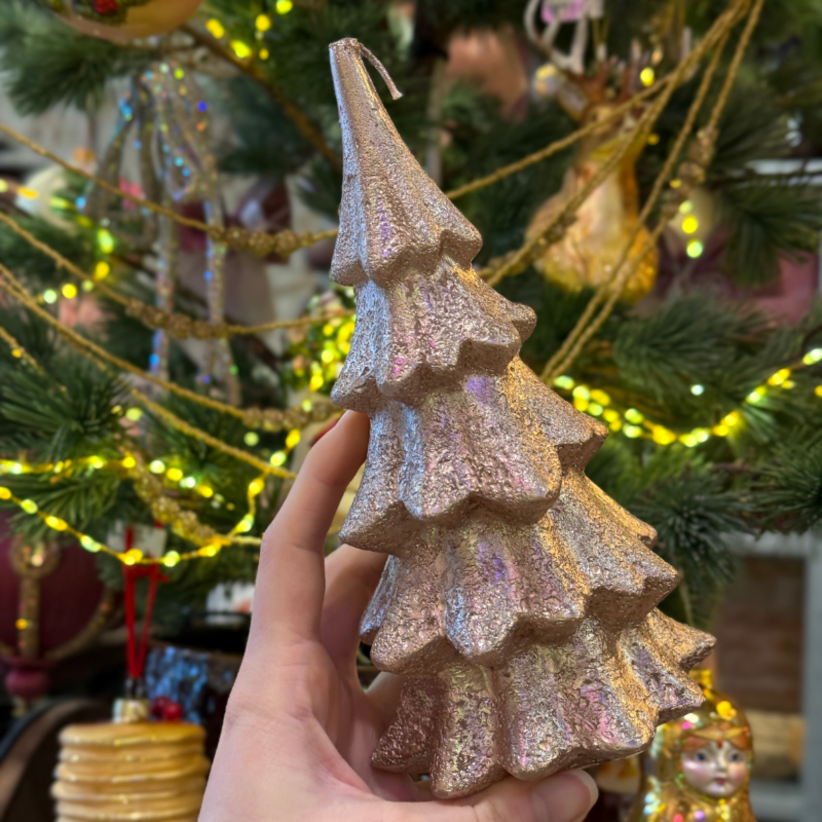 Kerstboom kaars M - Champagne gold