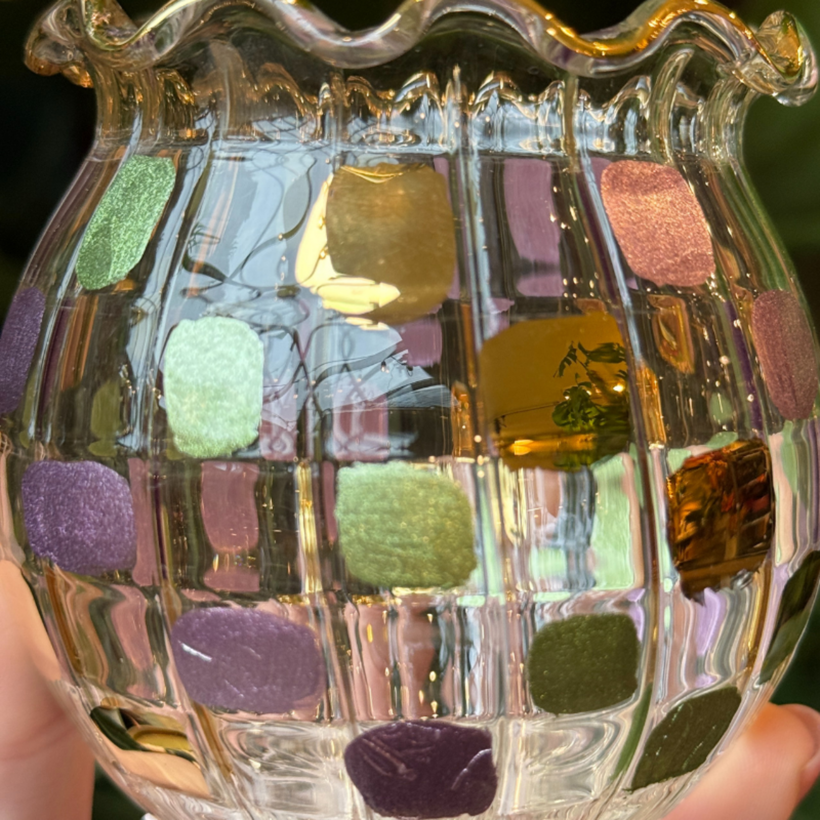 Theelichthouder- groen, lila