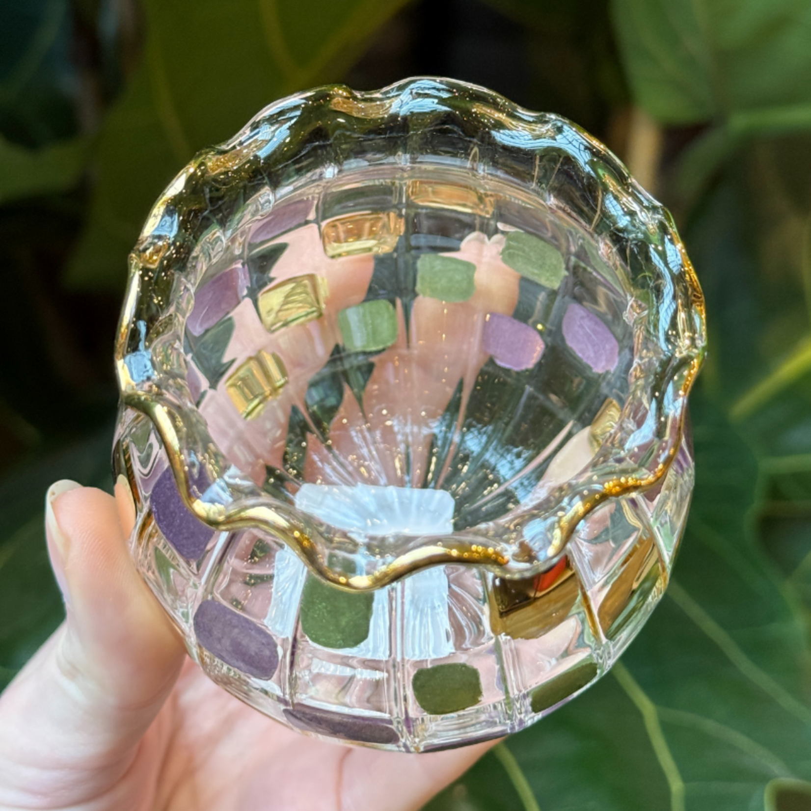 Theelichthouder- groen, lila