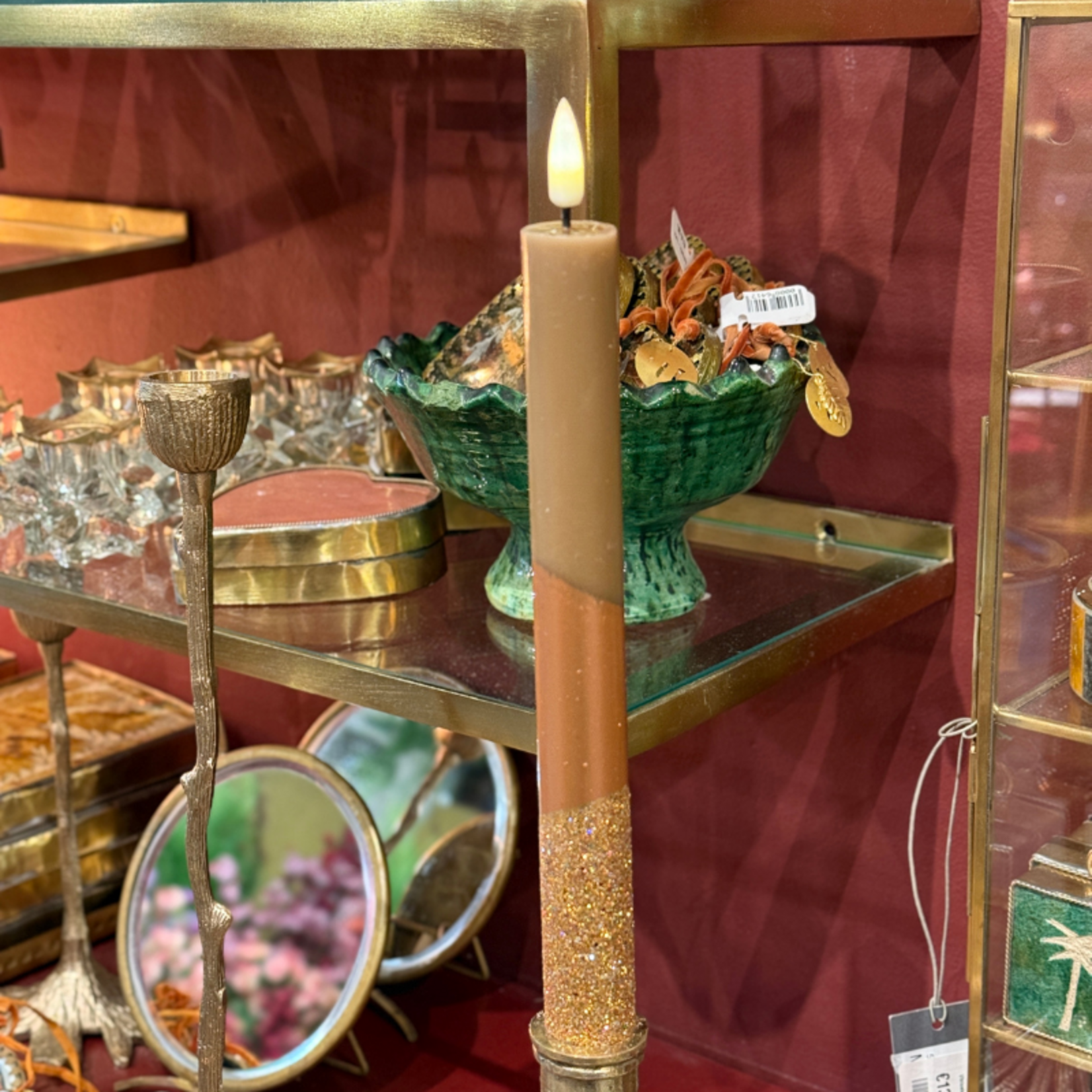 Ledkaars diner - caramel - goude glitter