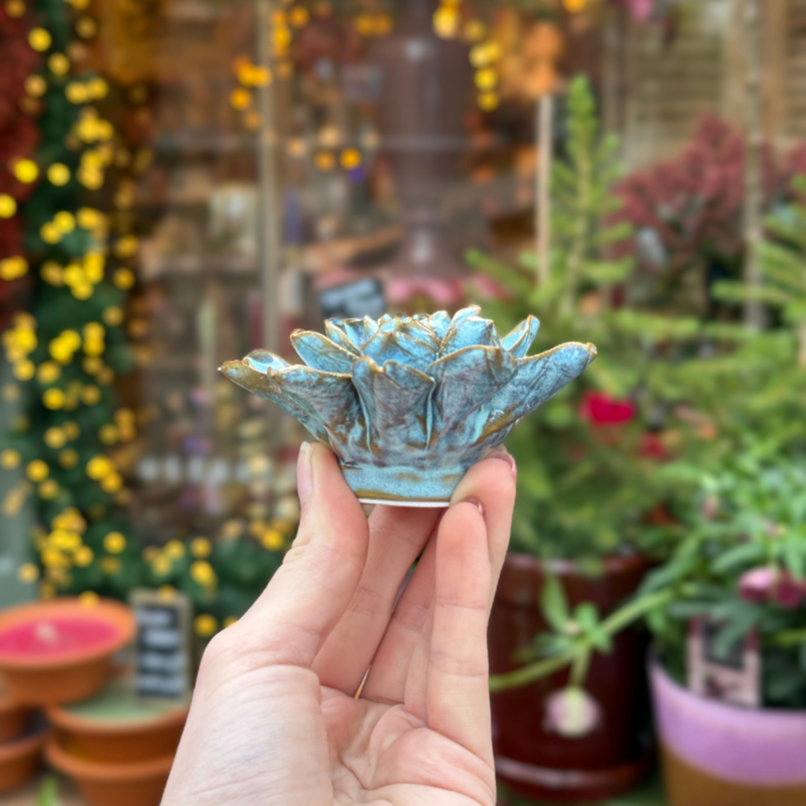 Keramieken bloem - Alpenaster - ijsblauw