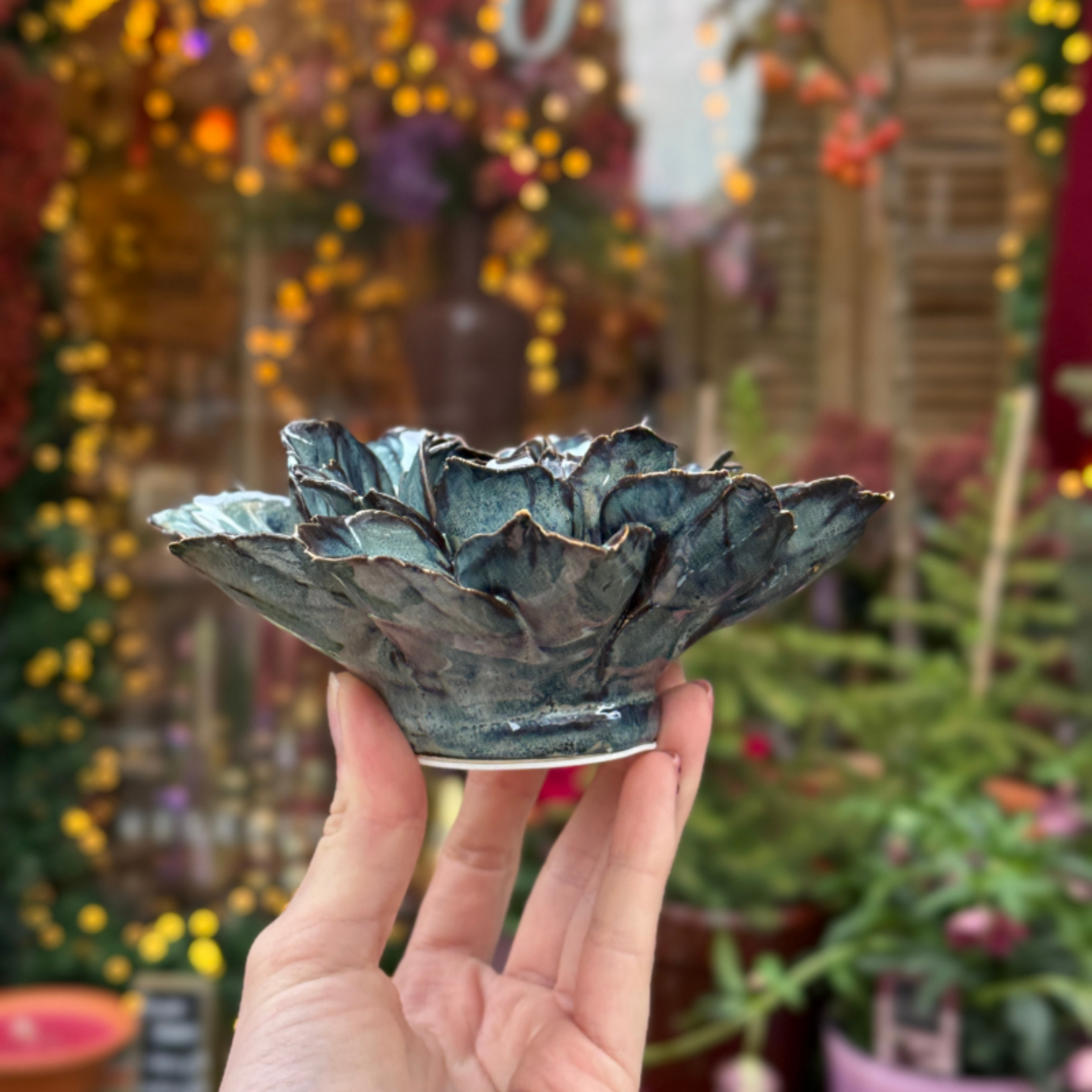 Keramieken bloem - Paeonia lactiflora - navy blauw