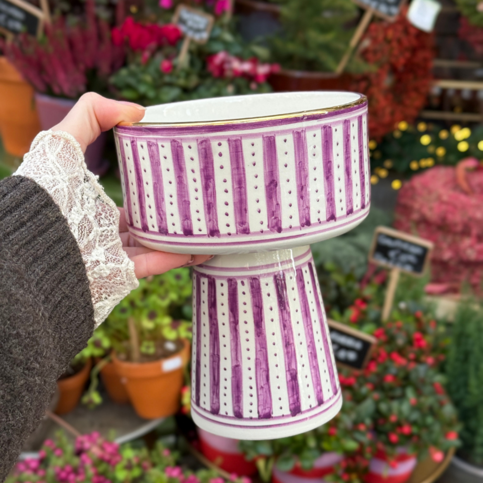 Chabi Chic Chabi Chic - schaal op voet groot - lila goud gestreept