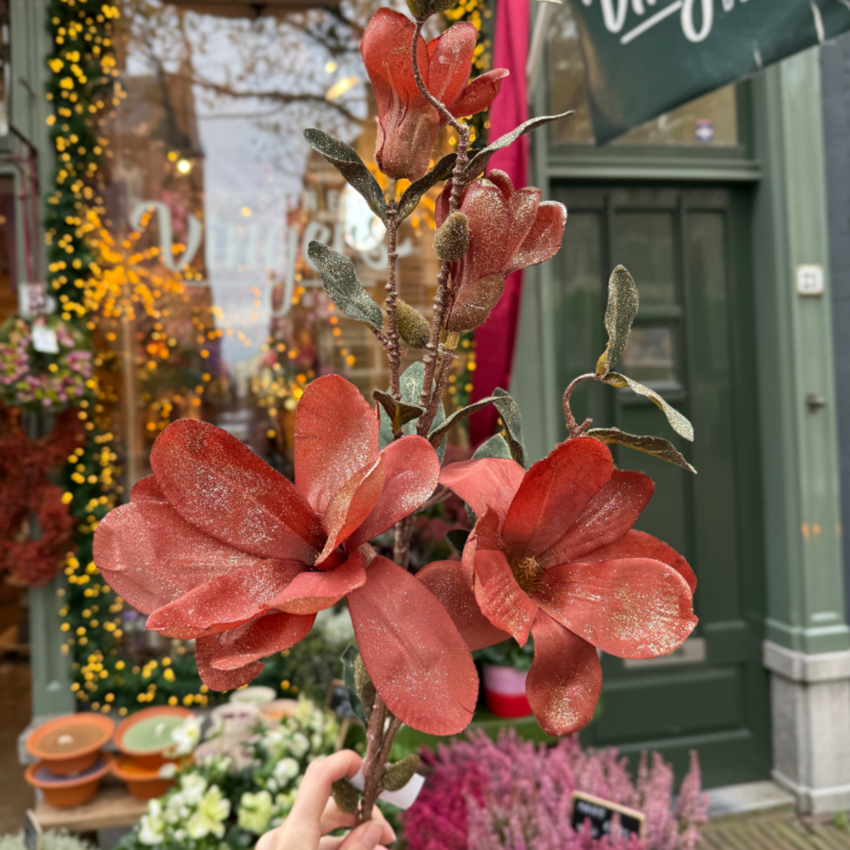 Zijden bloem - Magnolia - Bordeaux