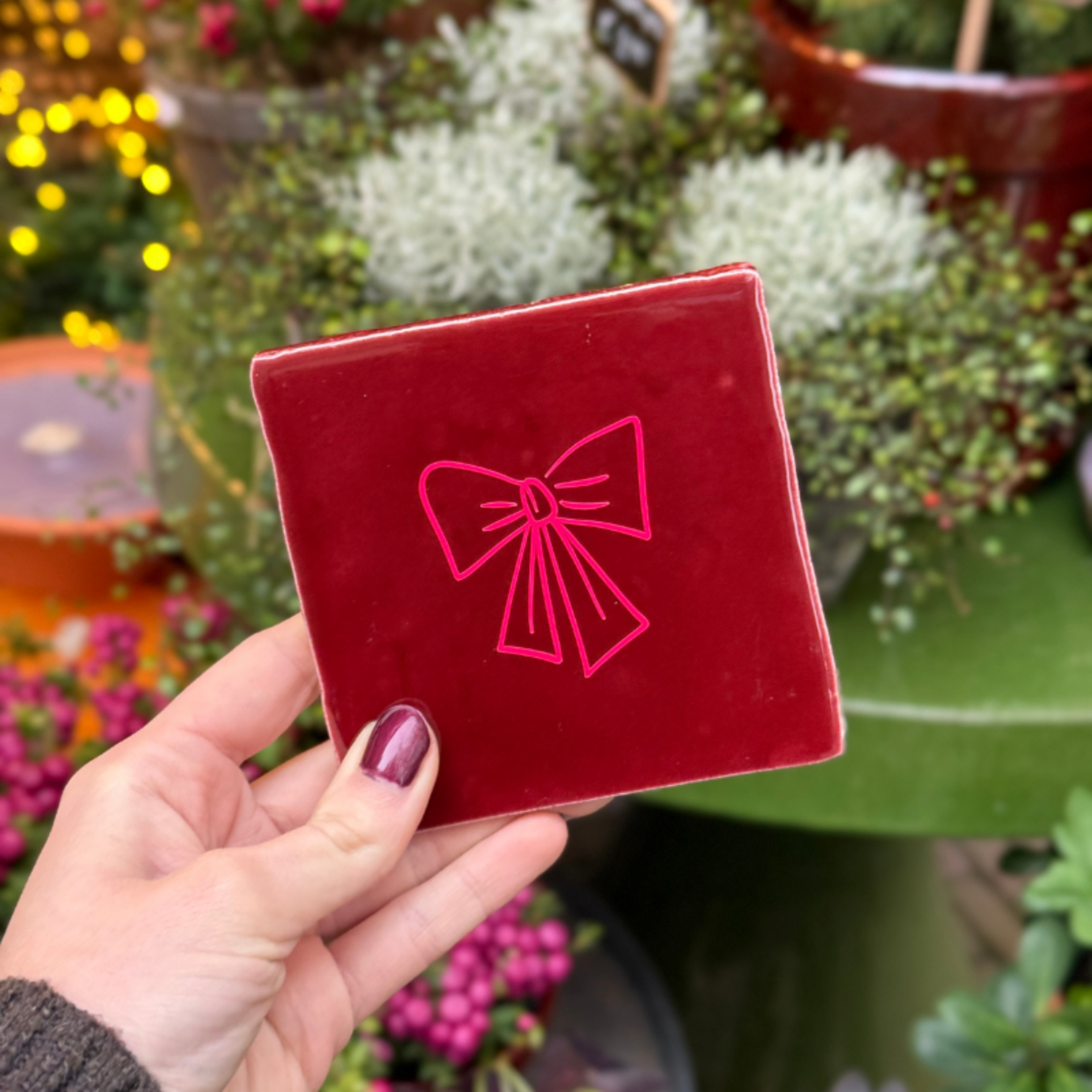 Tegeltje - Strik - bordeaux, roze