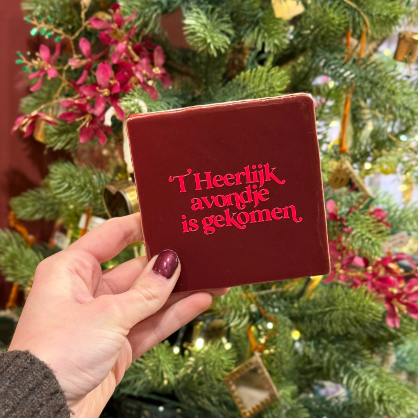 Tegeltje - 'T heerlijk avondje is gekomen - bordeaux, roze