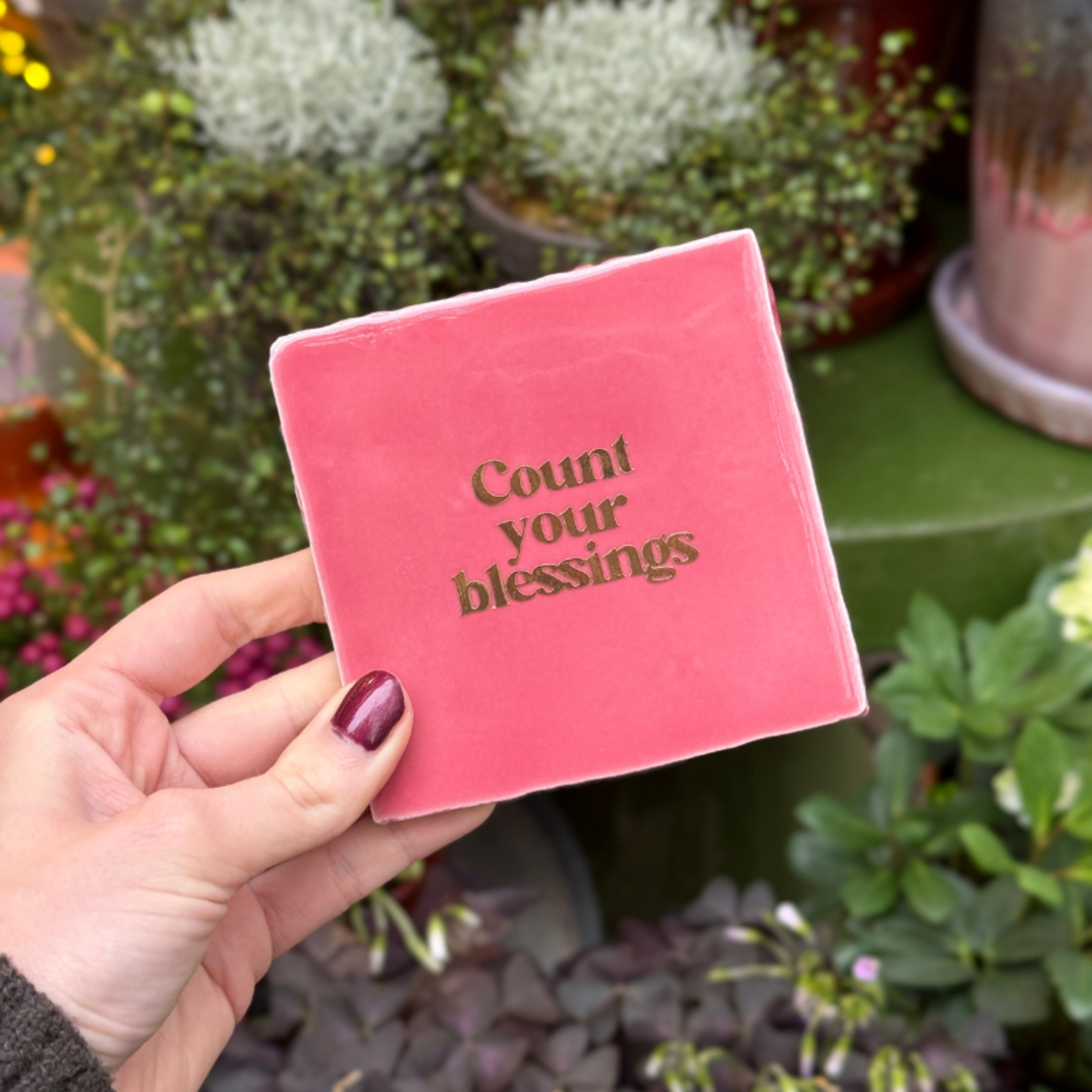 Tegeltje - Count your blessings - roze, goud