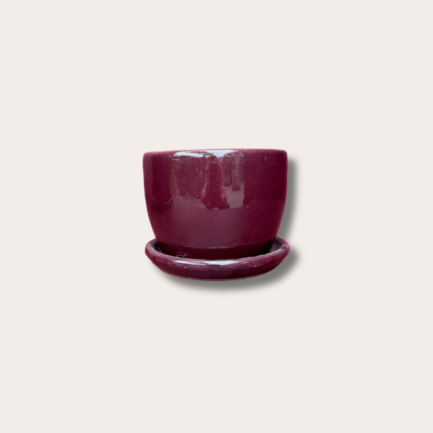 Geglazuurde pot met schotel - Bordeaux laag