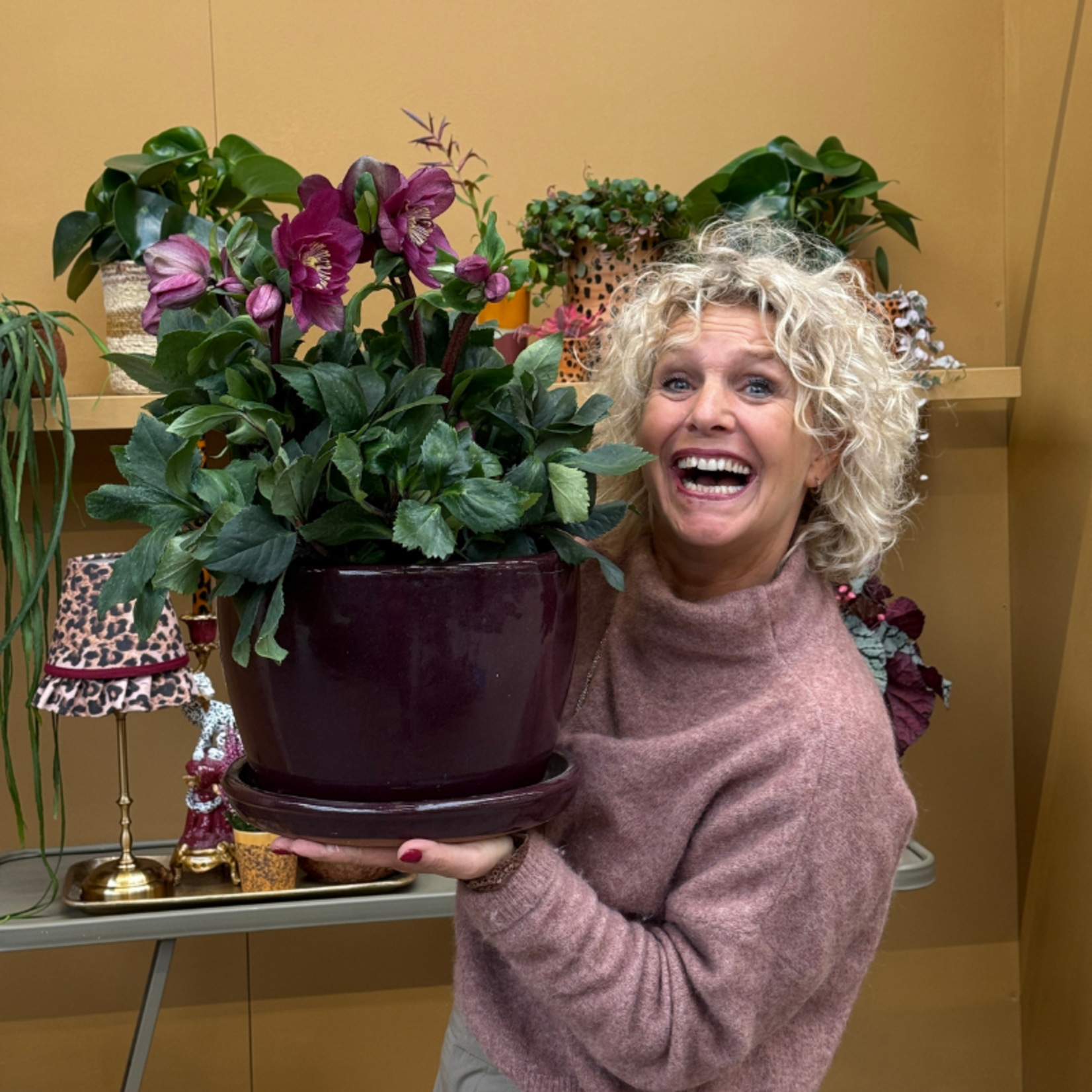 Geglazuurde pot met schotel - Bordeaux laag