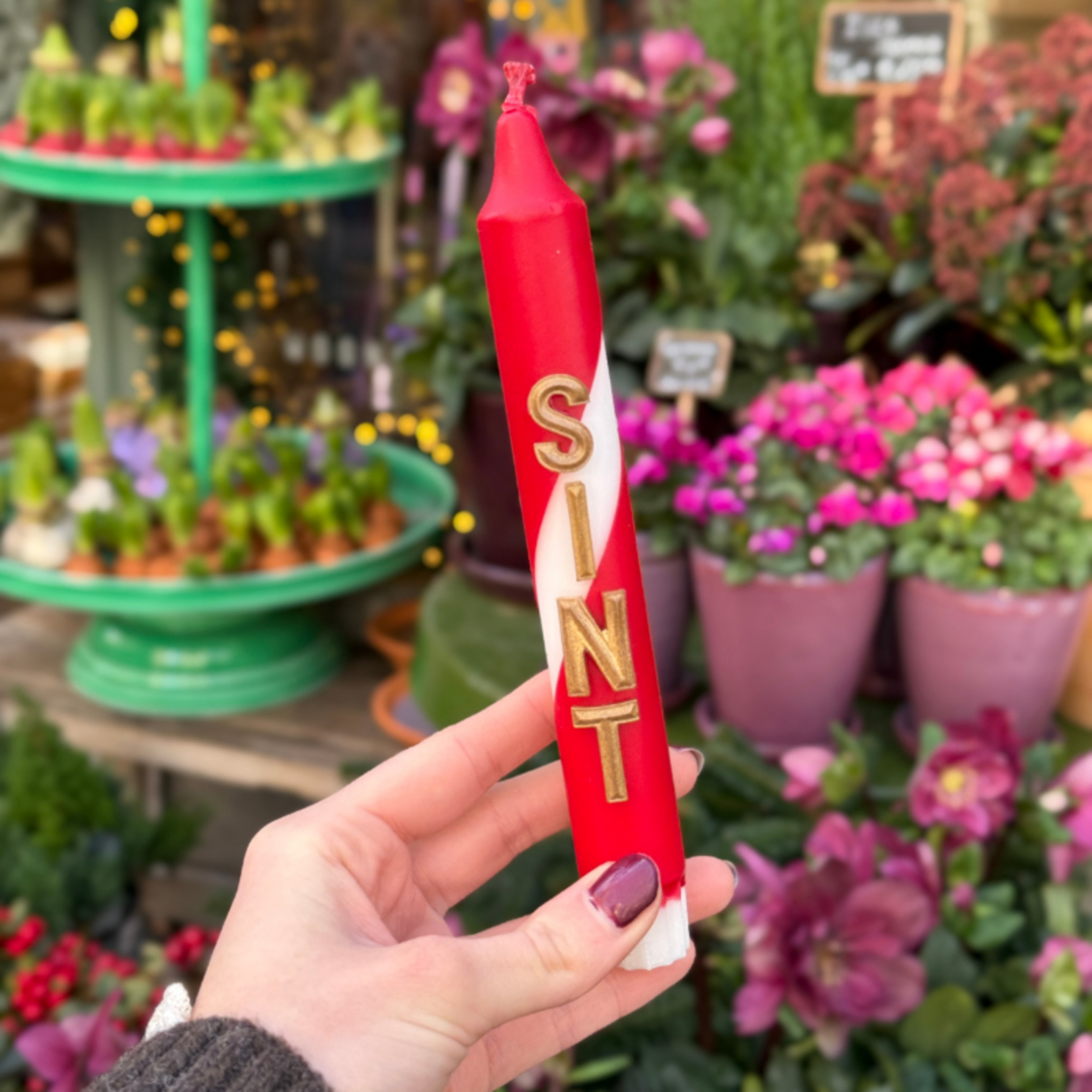 Kaars met tekst - Sint - donker rood