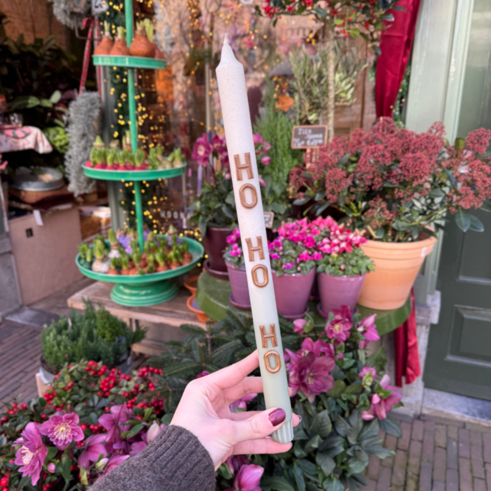 Kaars met tekst - Ho ho ho - groen glitter