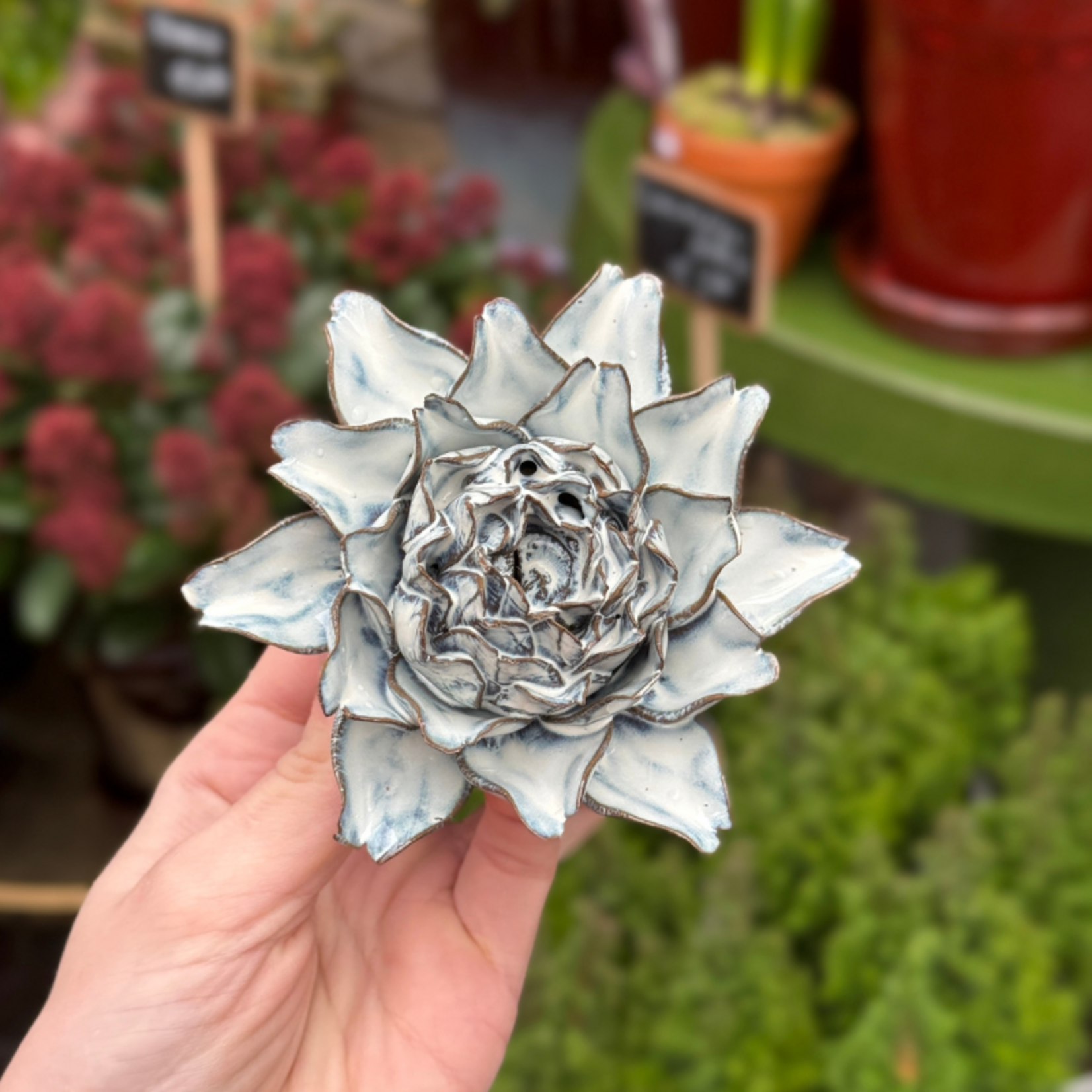 Keramieken bloem - Koningsprotea - blauw/wit