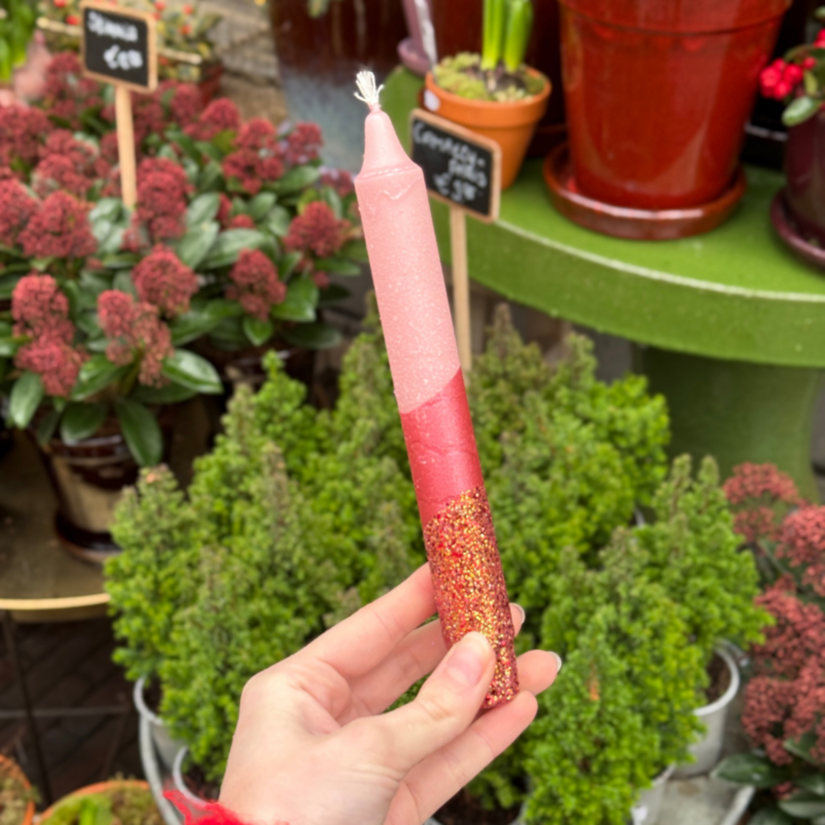 Kaars - Essence - Oud roze/glitter overloop - Groene Vingers Delft