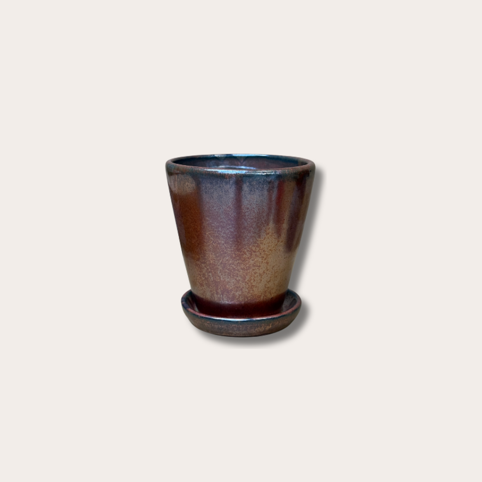 Geglazuurde pot met schotel - Abby - brons S