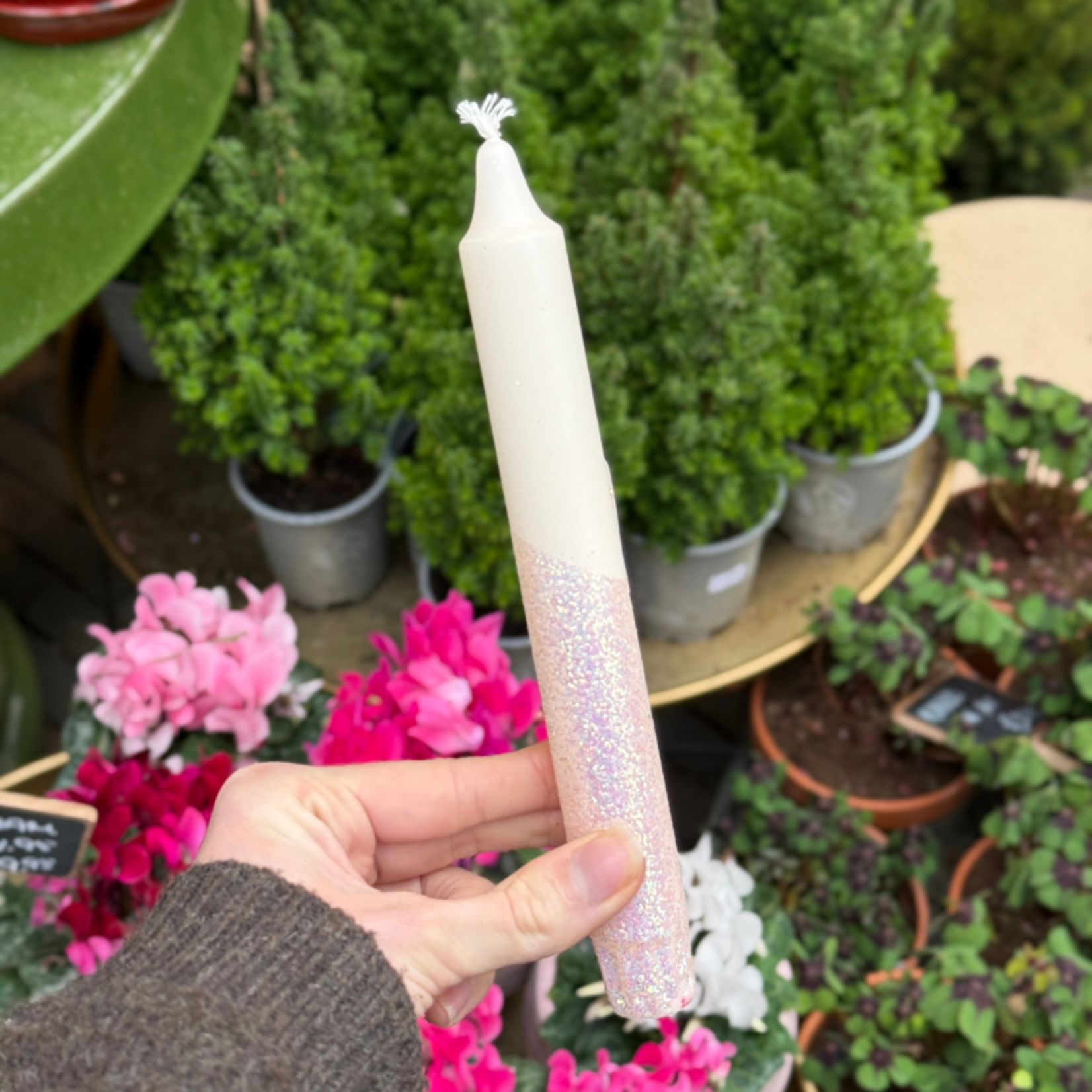 Kaars - Essence - Cream/ roze glitter