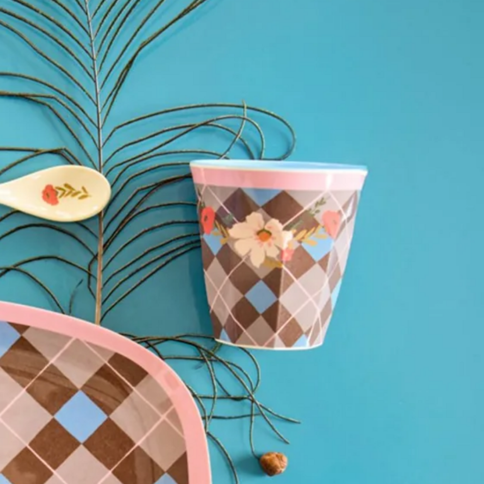 Beker - Bo - Ruit - bruin/roze