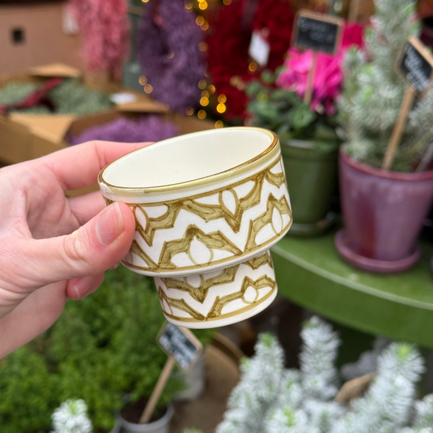 Chabi Chic Chabi Chic - schaaltje op voet - kaki bloemen