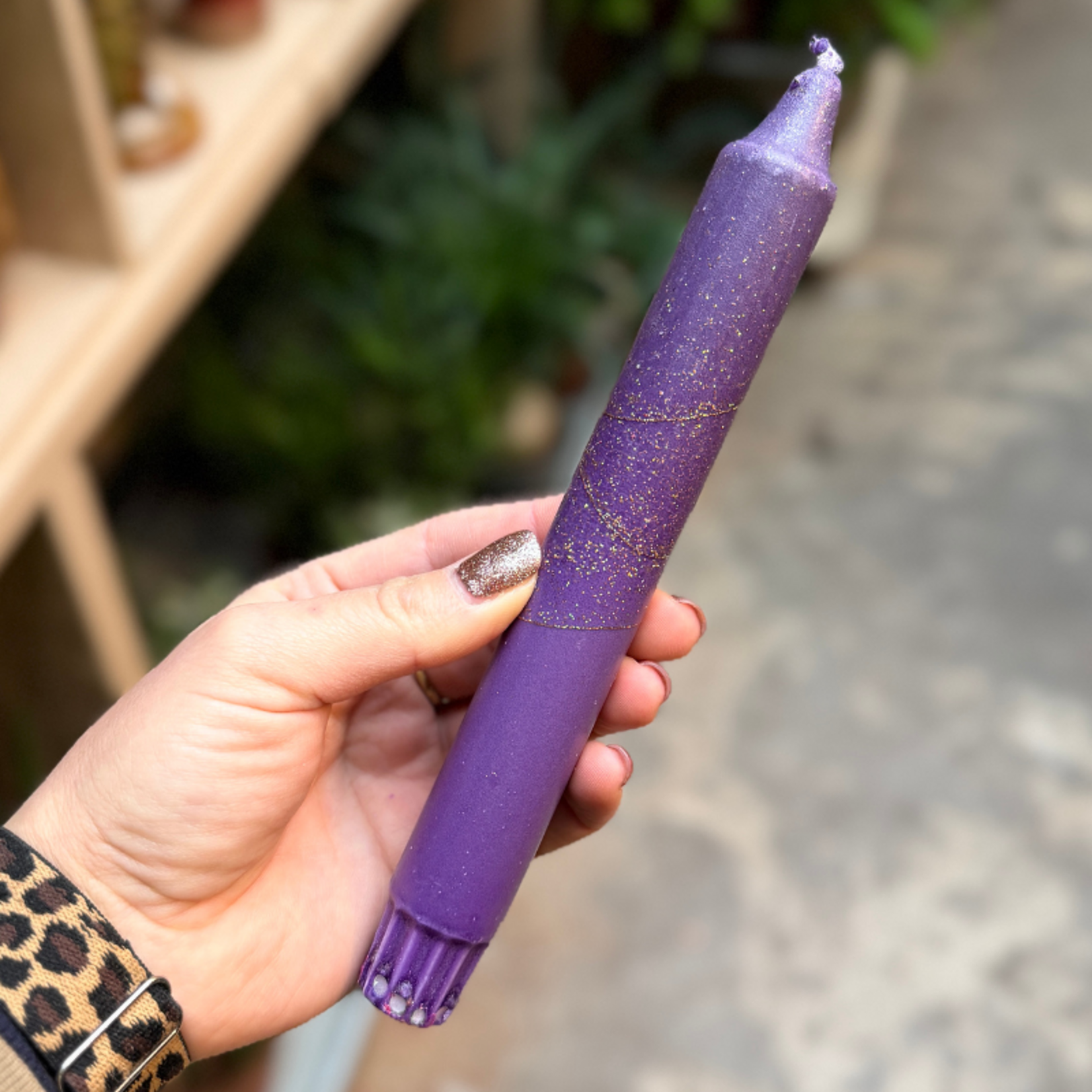 Kaars- Essence - paars glitter