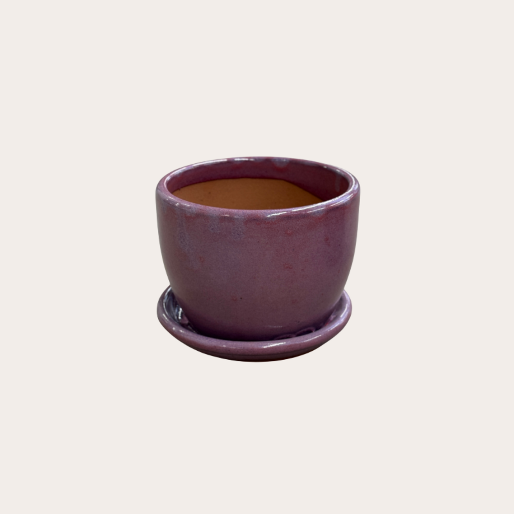 Geglazuurde pot met schotel - Suzy - paars