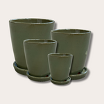 Geglazuurde pot met schotel - Abby - olijfgroen