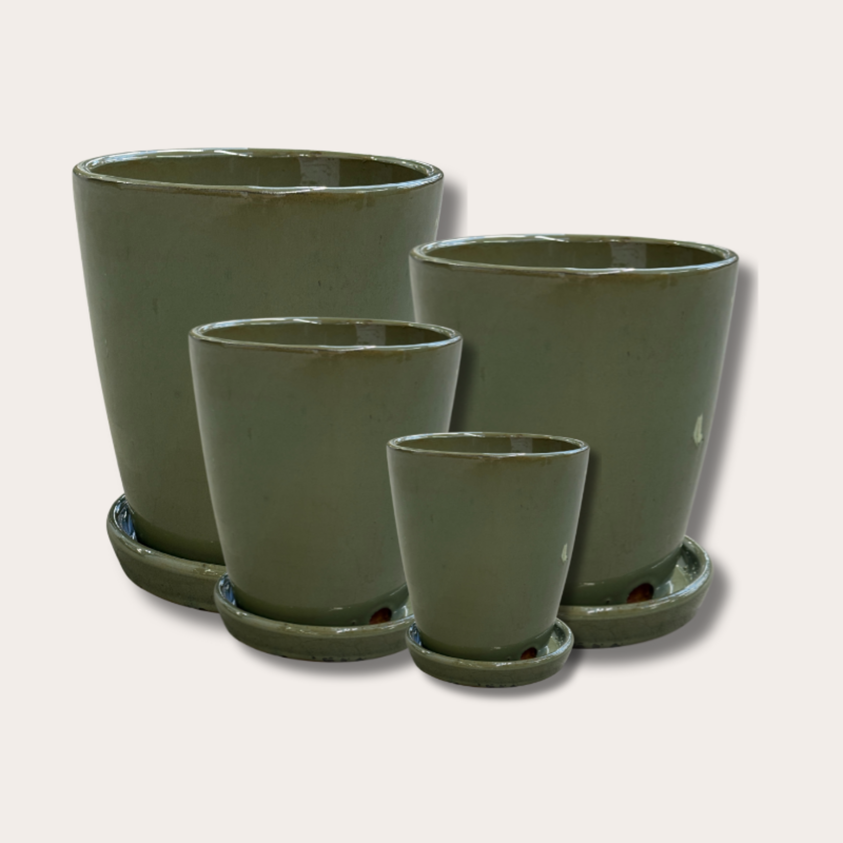 Geglazuurde pot met schotel - Abby - olijfgroen