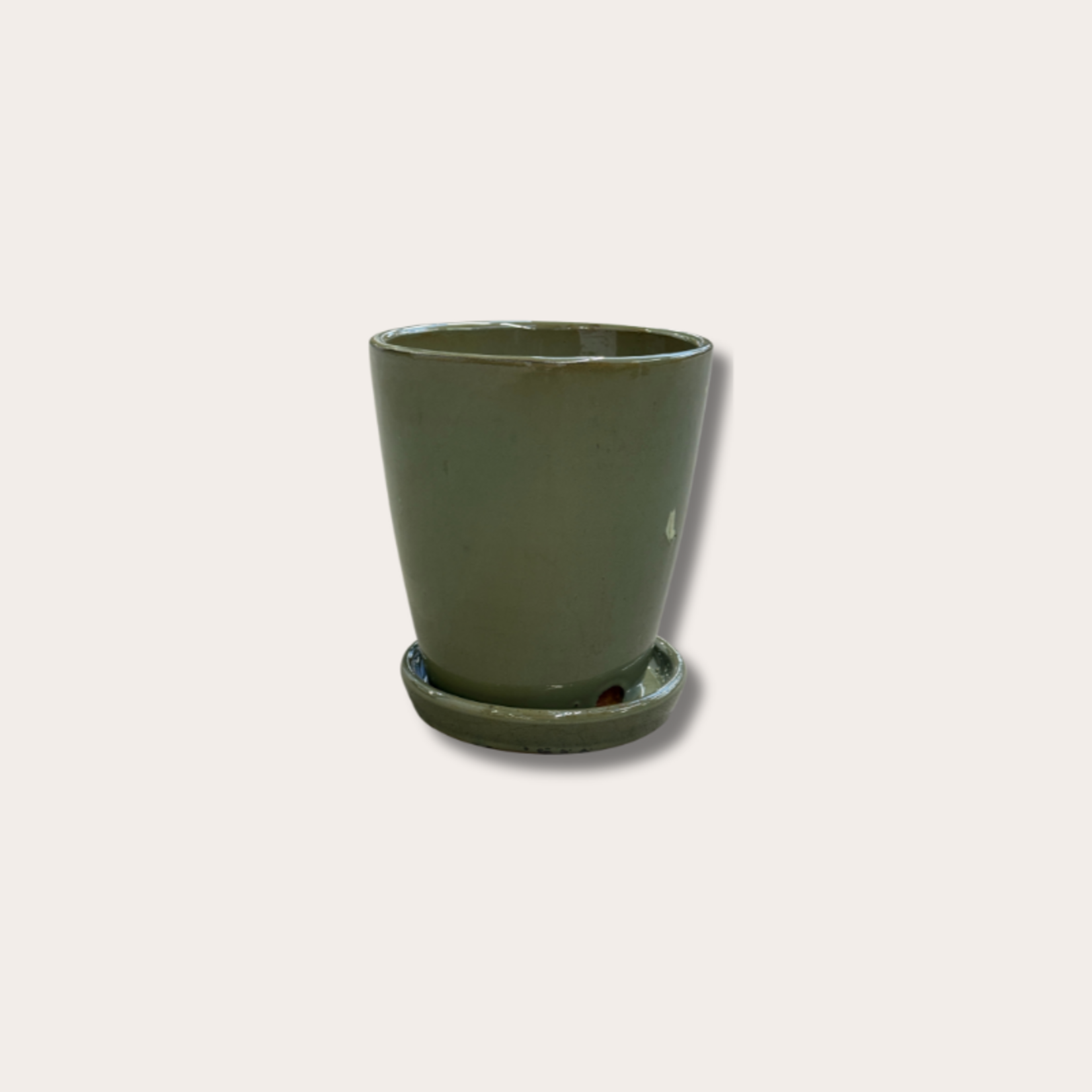 Geglazuurde pot met schotel - Abby - olijfgroen