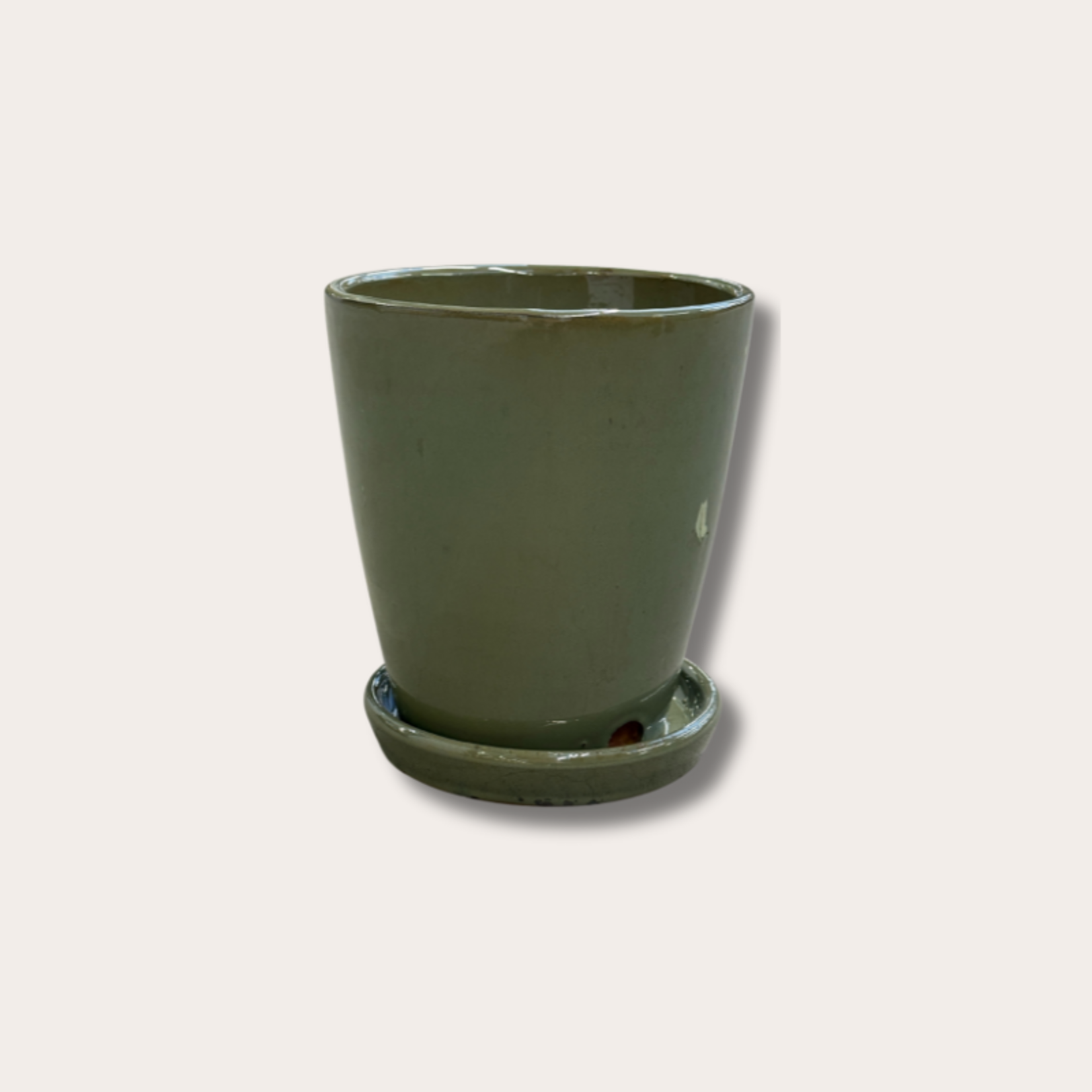 Geglazuurde pot met schotel - Abby - olijfgroen