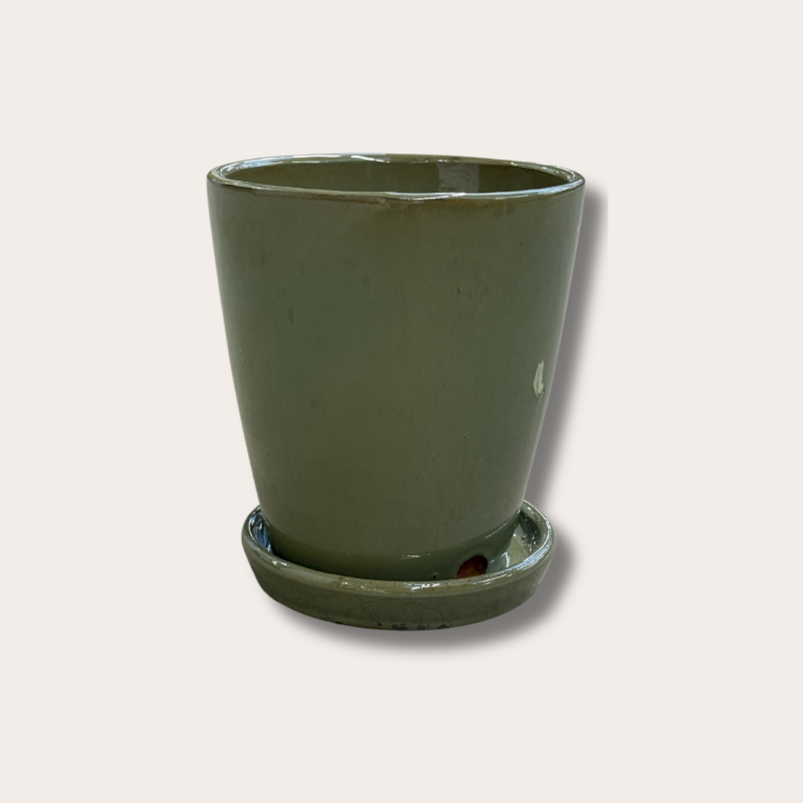 Geglazuurde pot met schotel - Abby - olijfgroen