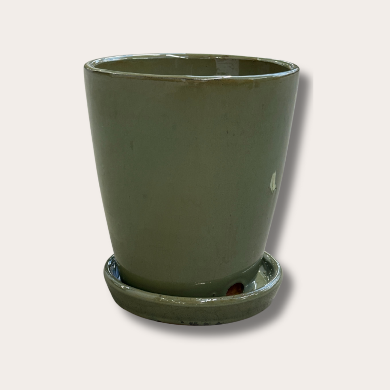 Geglazuurde pot met schotel - Abby - olijfgroen