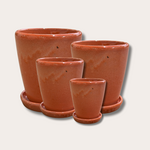 Geglazuurde pot met schotel - Abby - zalm roze