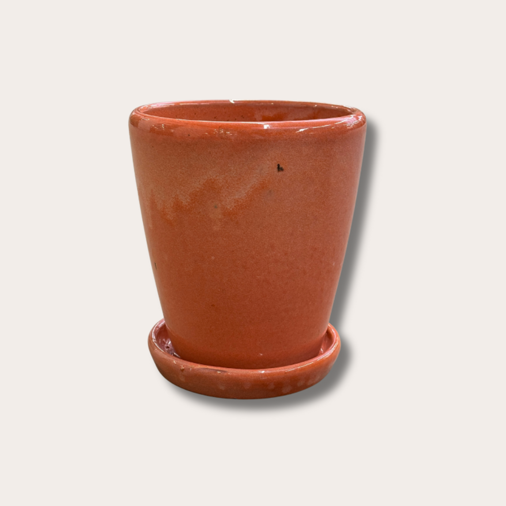 Geglazuurde pot met schotel - Abby - zalm roze