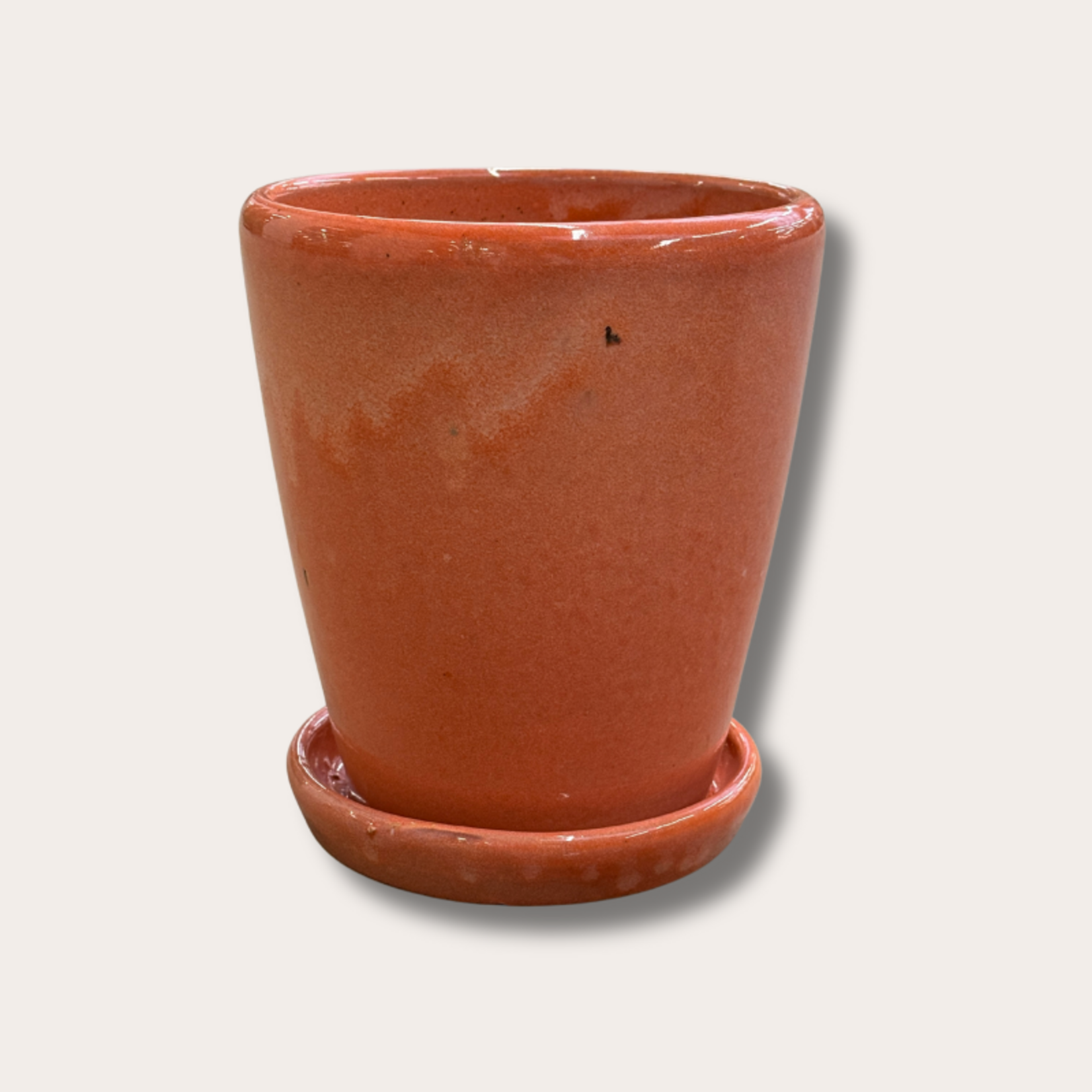 Geglazuurde pot met schotel - Abby - zalm roze