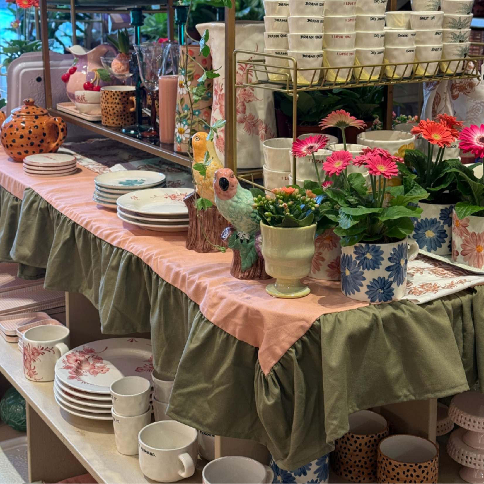 Club Charlotta Tafelkleed - Darcy - zalm roze/groen