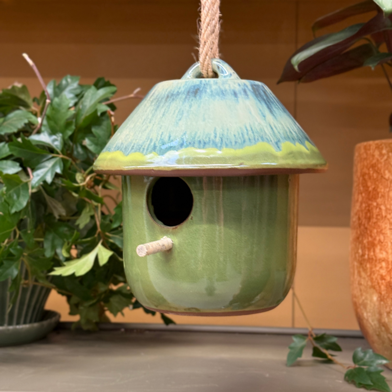 Vogelhuis - Teun - Keramiek - groen/blauw