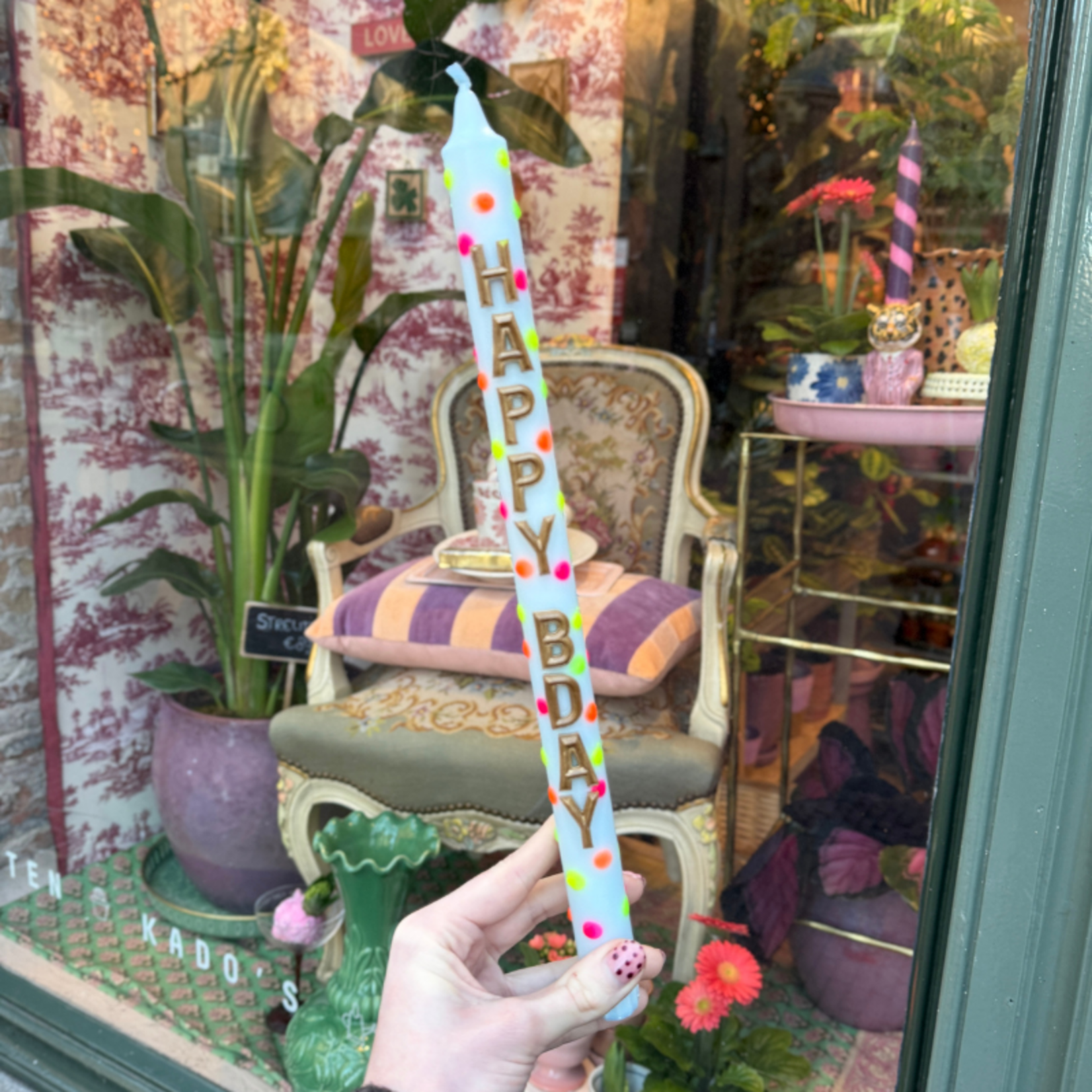 Kaars met tekst - Happy b-day - zacht blauw