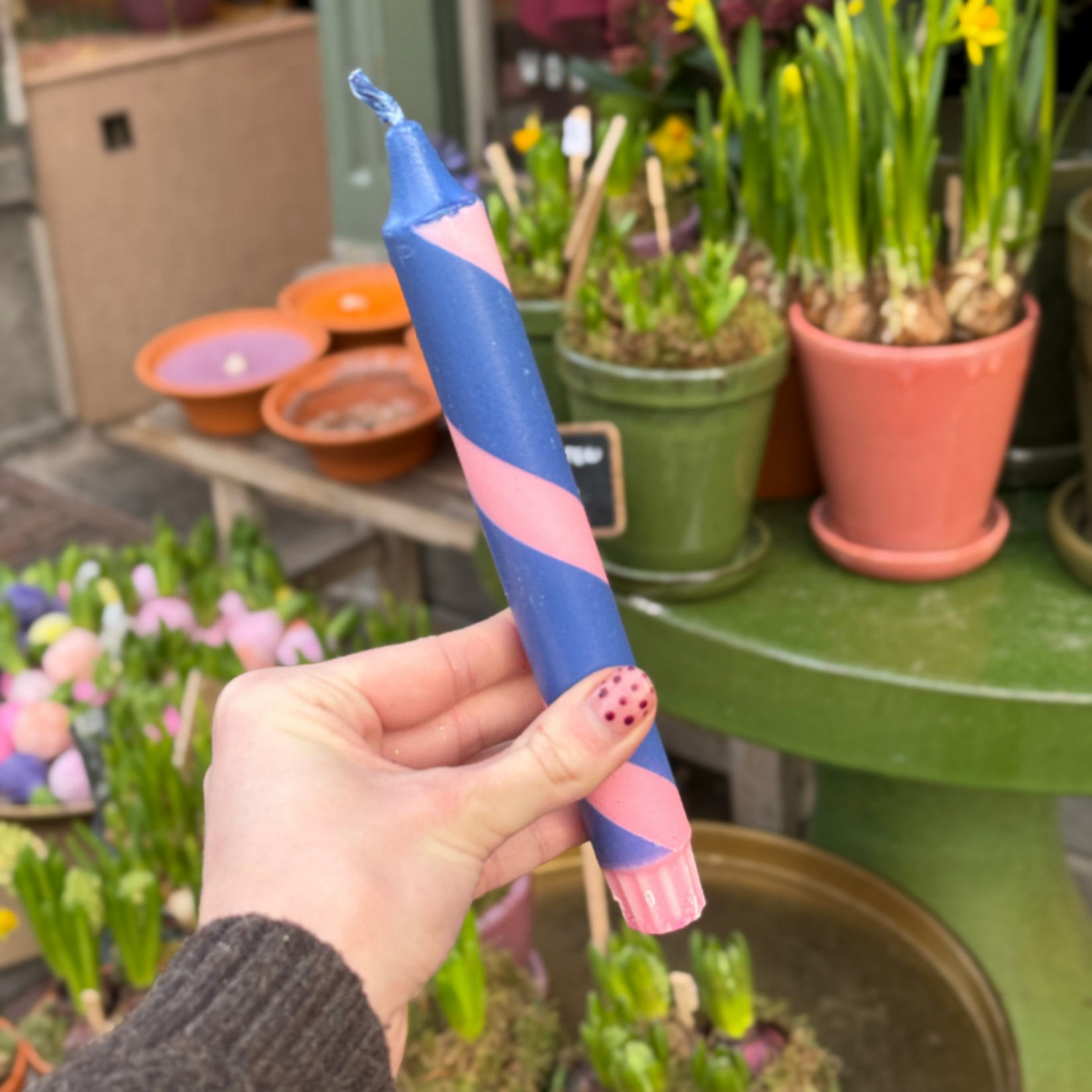 Kaars - Essence - donkerblauw/roze - spiraal