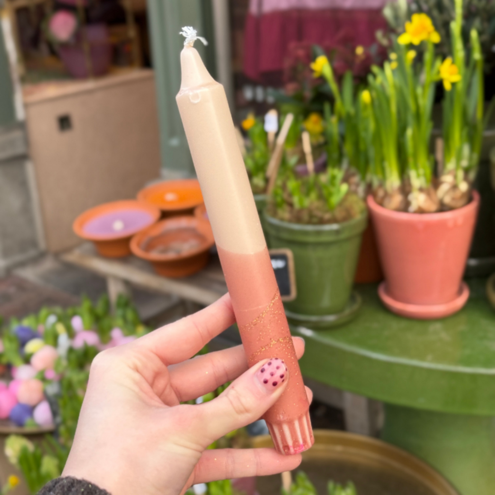 Kaars - Essence - beige/terra - glitter overloop